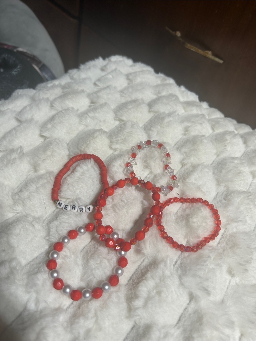 Homemade! Red Beaded Bracelet Set